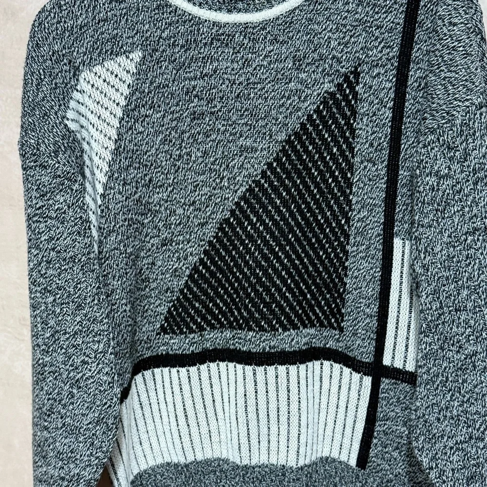 Vintage 80s Expressions Abstract Sweater Black/Grey Medium, Retro Geometric Knit - Picture 2 of 6